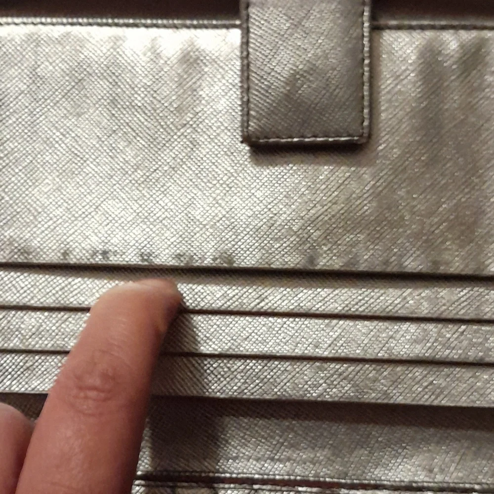 Prada  Saffiano Leather Metallic Silver Long‎ Wallet Rare Color Rubbing Inside